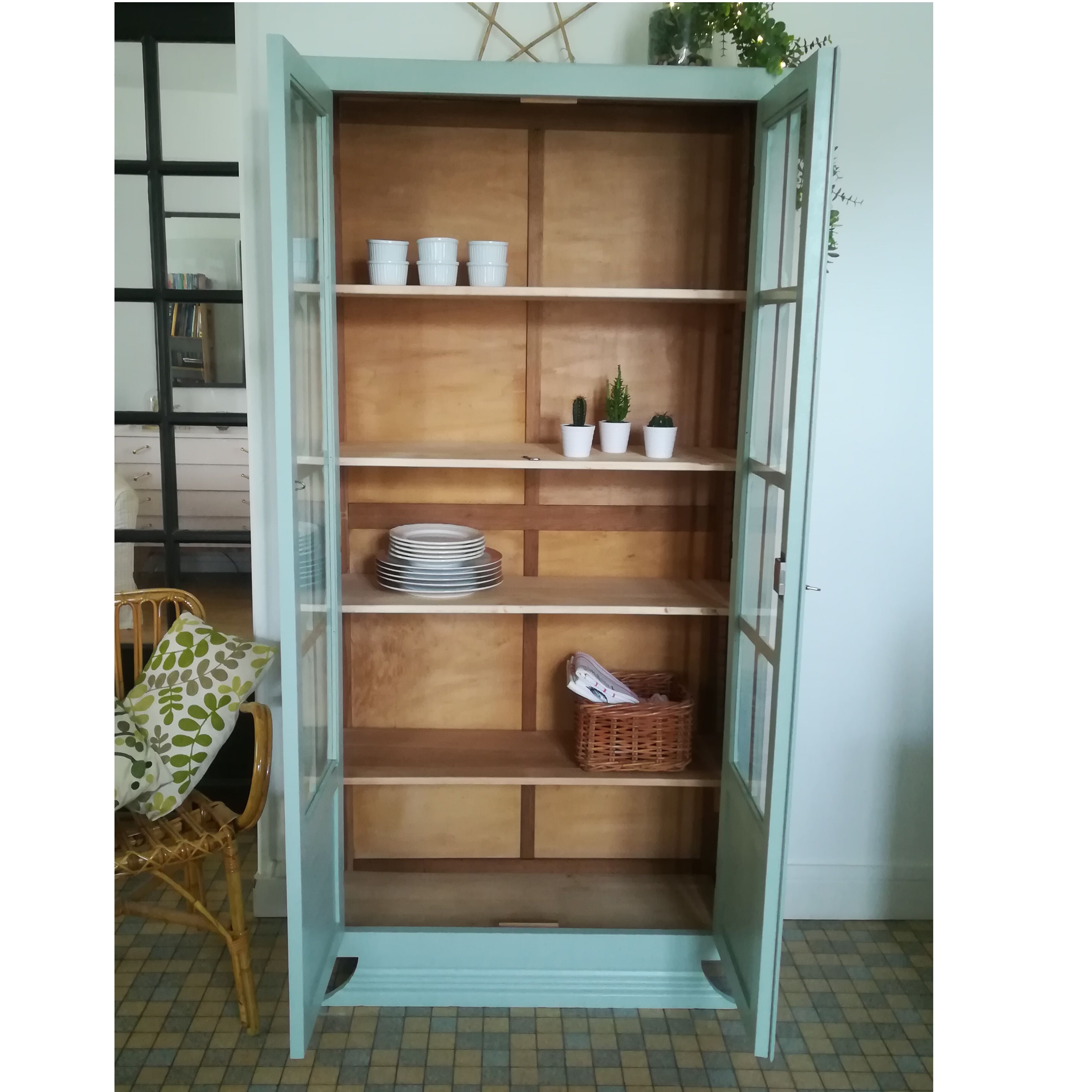 Glazed Parisian wardrobe, green water vintage wardrobe