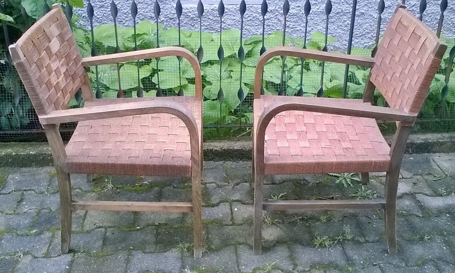 Braided rope and oak armchairs 50