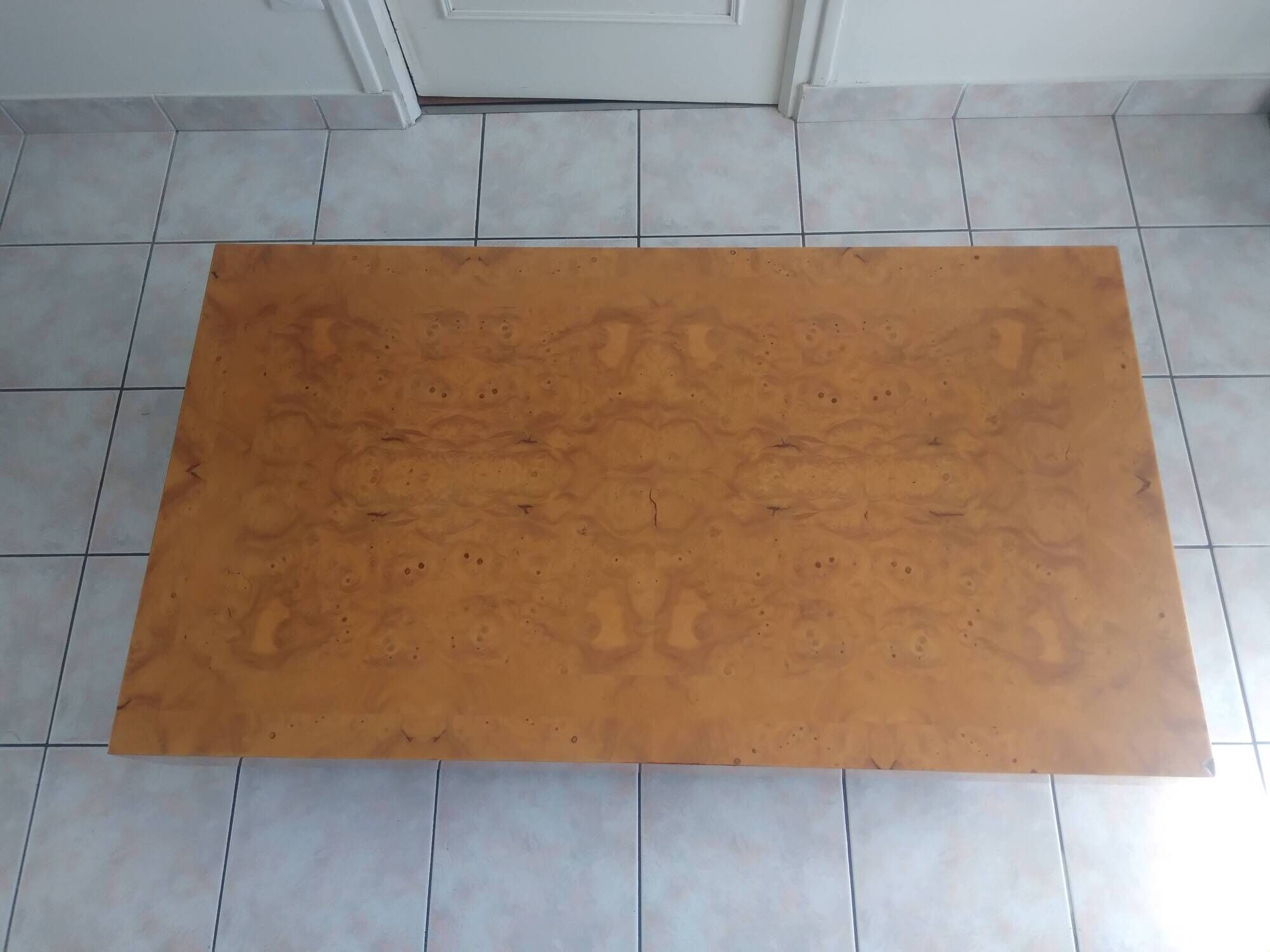 Table basse bois de loupe Jean Claude Mahey Roche Bobois
