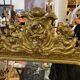 LARGE LOUIS XV STYLE ROCAILLE MIRROR IN GILT STUCCO FORAL DECOR ON PEDAL