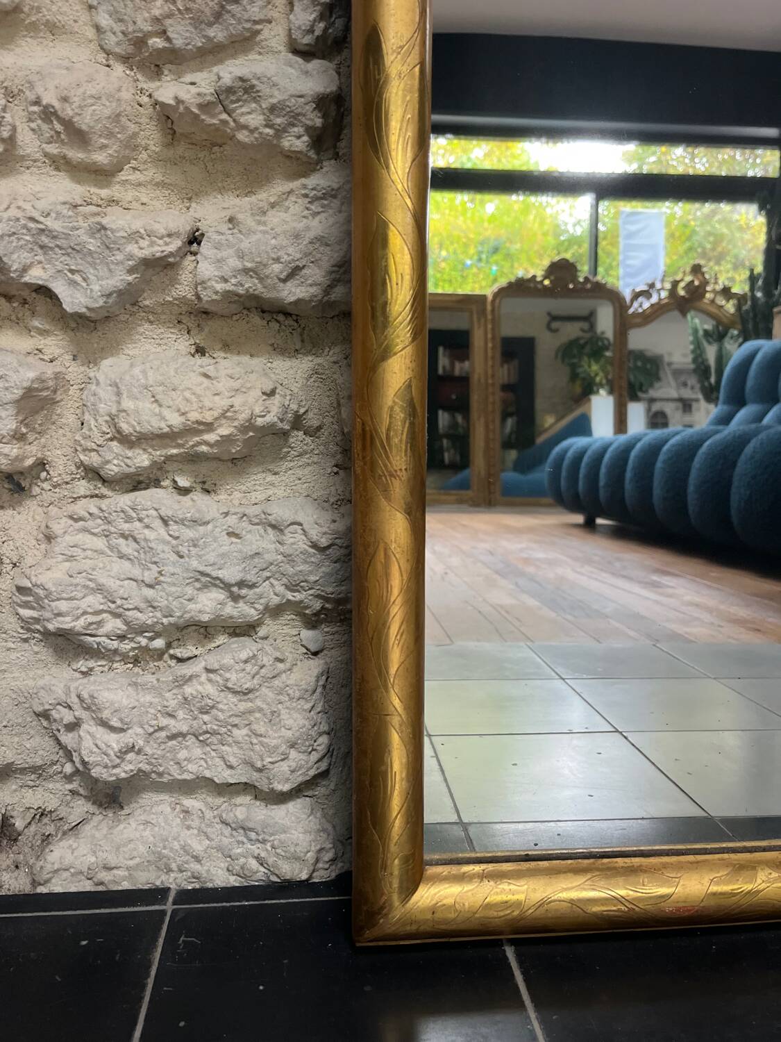 Antique mirror, 145/68cm, gilded with gold leaf and mercury.