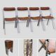 4 folding chairs chromed metal and Skaï fawn 1970