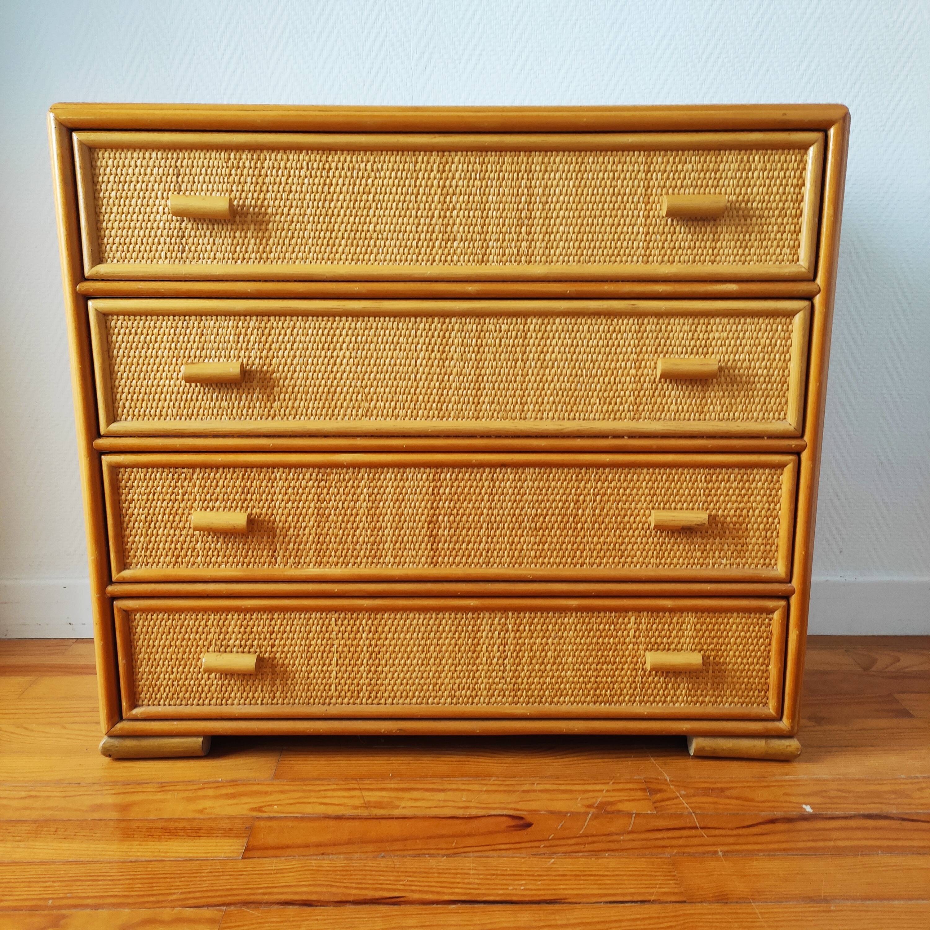 Vintage chest of drawers in light rattan