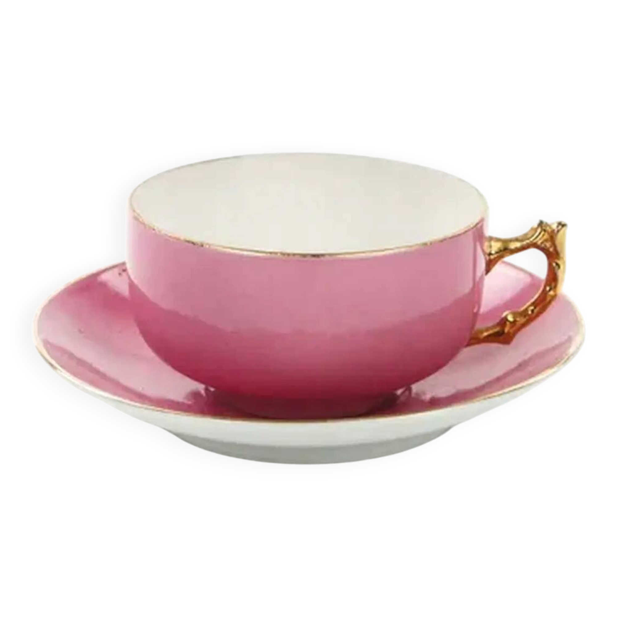 Tasse Art Déco avec soucoupe, porcelaine rose, Tchécoslovaquie, années 1950