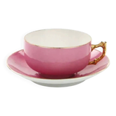 Art Deco cup with saucer, pink porcelain, Czechoslovakia, 1950s