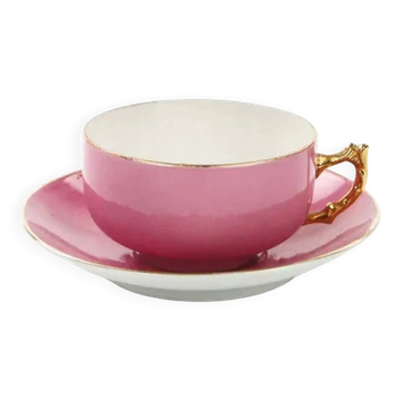 Art Deco cup with saucer, pink porcelain, Czechoslovakia, 1950s
