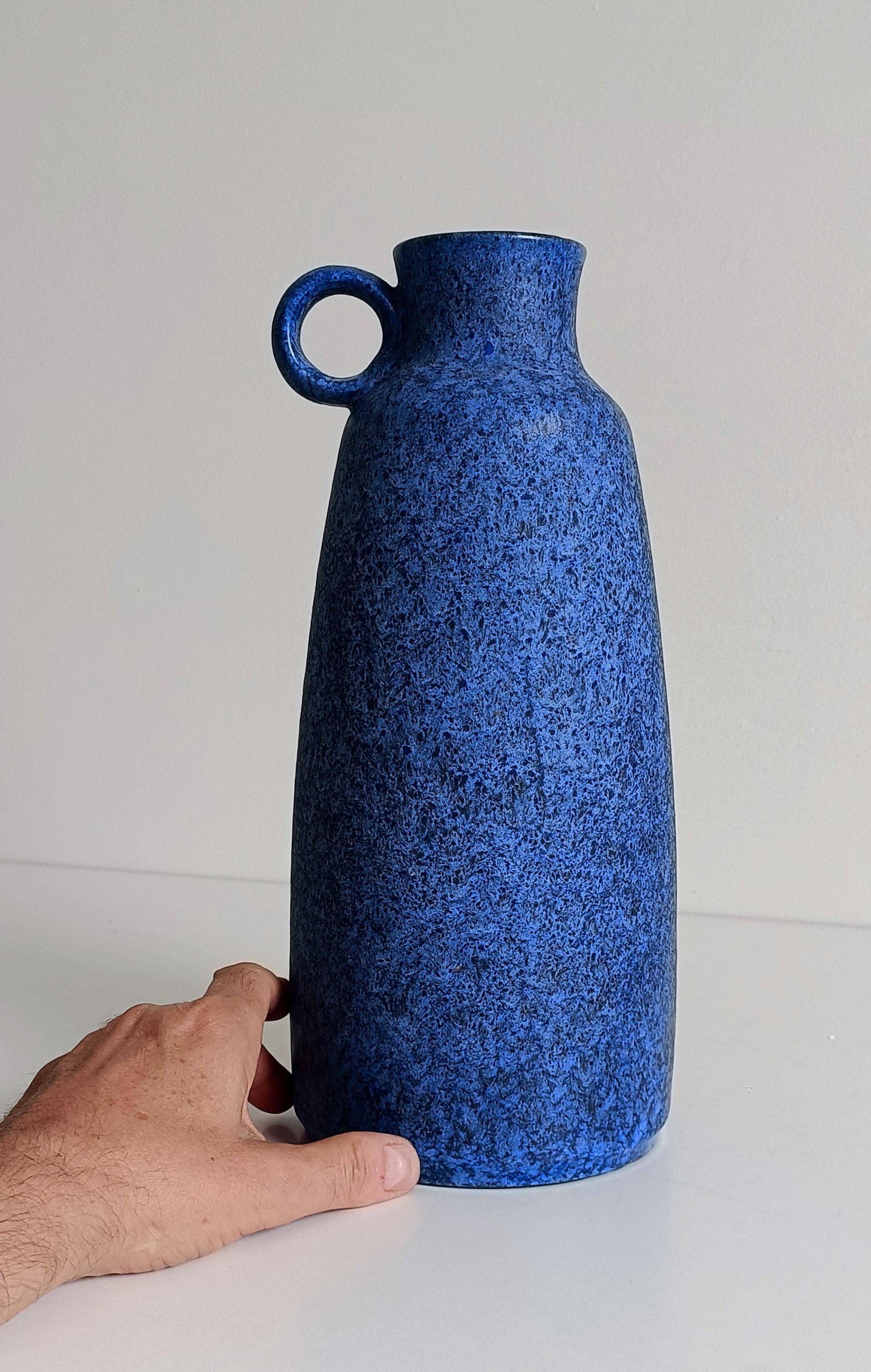Mid-Century Ceramic Jug Vase by Ceramano, Blue Glaze, West Germany