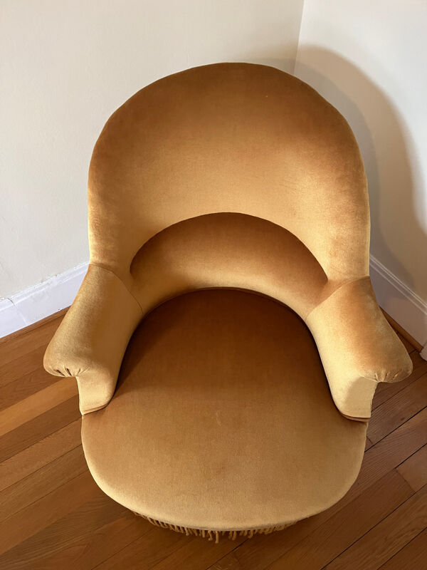 Fauteuil crapaud velours moutarde