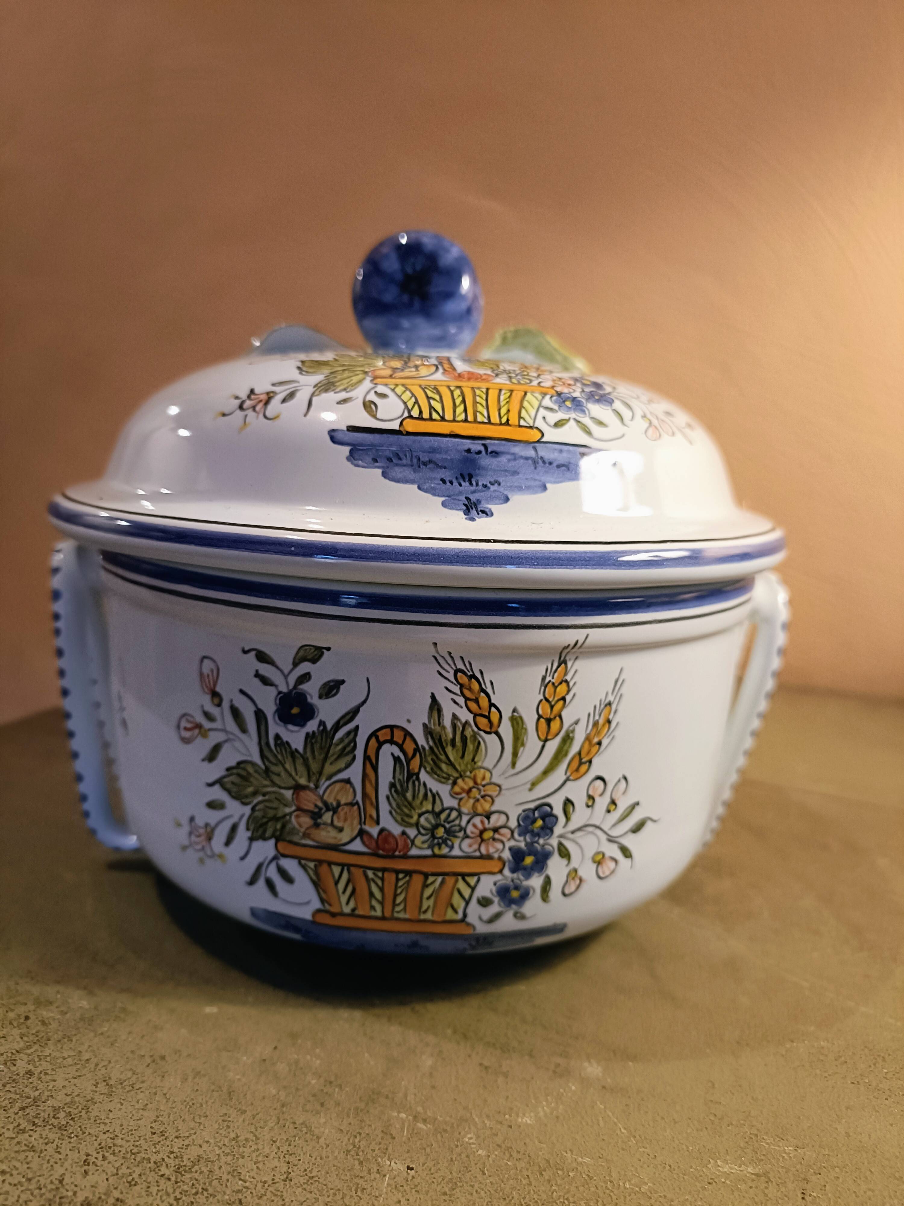 Earthenware candy dish with hand-decorated surfaces