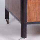 Chariot en noyer ArtDéco restauré par Thonet, acier chromé, Tchéquie, années 1930
