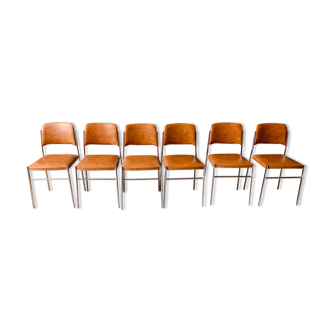 6 chaises marrons simili cuir