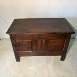 Antique rustic oak chest with original hardware and molded panels