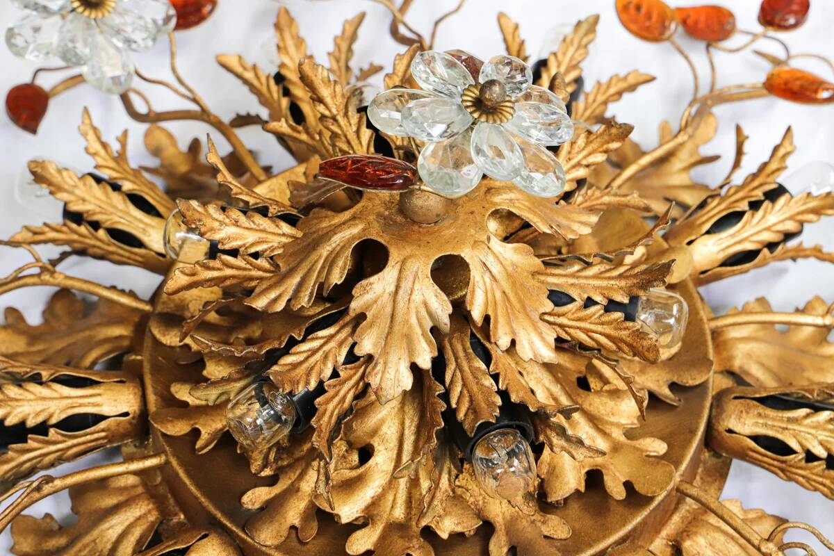 Maison Baguès ceiling light in crystal and gilded iron, 15 lights.