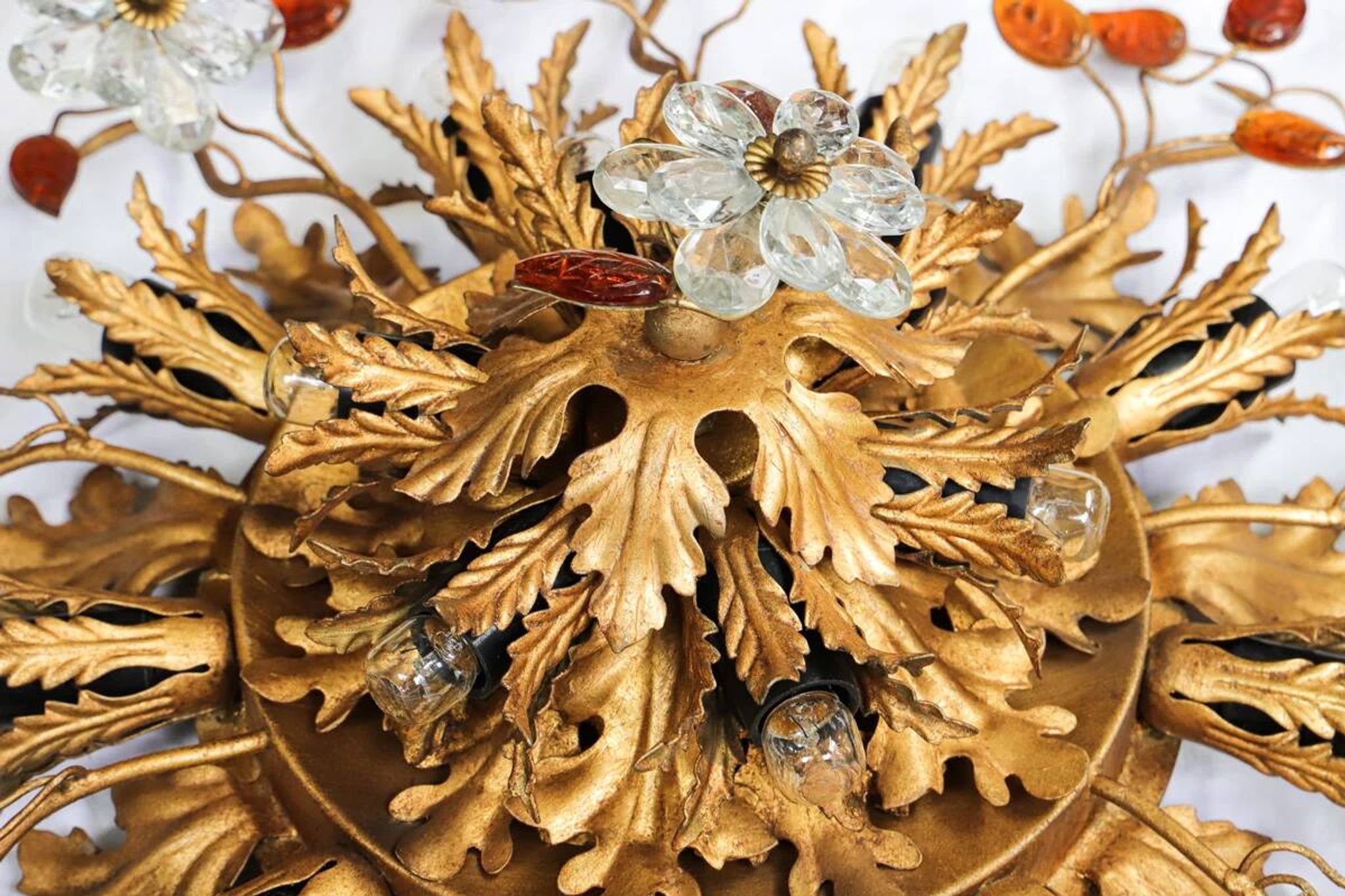Maison Baguès ceiling light in crystal and gilded iron, 15 lights.