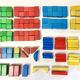 Old wooden construction game in its barrel - 178 colored cubes - heros