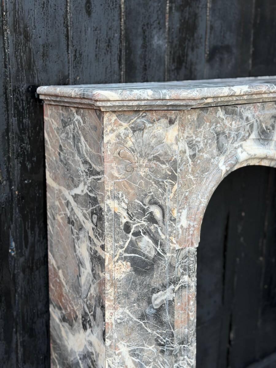 Regency-style fireplace in grey Ardennes marble from around 1900.