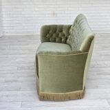 1960s, Danish 2-seater sofa, light green furniture velour, ash wood.