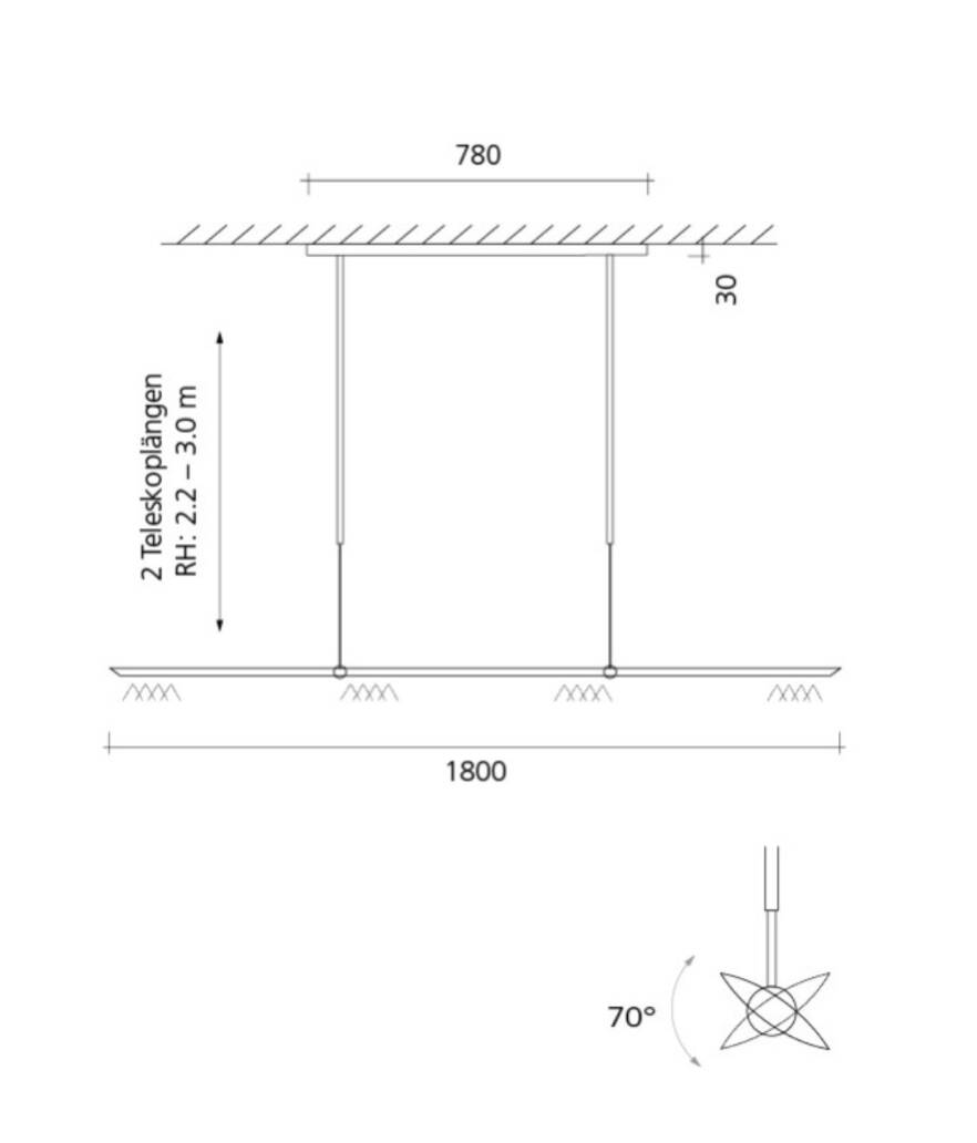 LED pendant light 180cm Baltensweiler Black