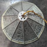 Old large Art Deco pendant lamp with mother-of-pearl and glass shade