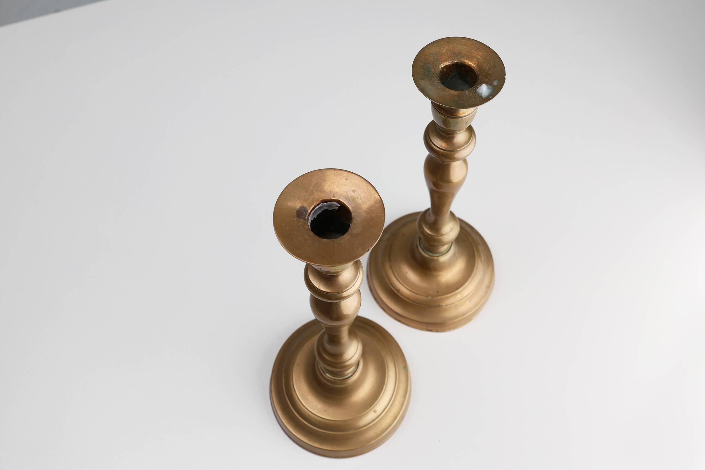 Set of two antique 19th century French copper candlesticks