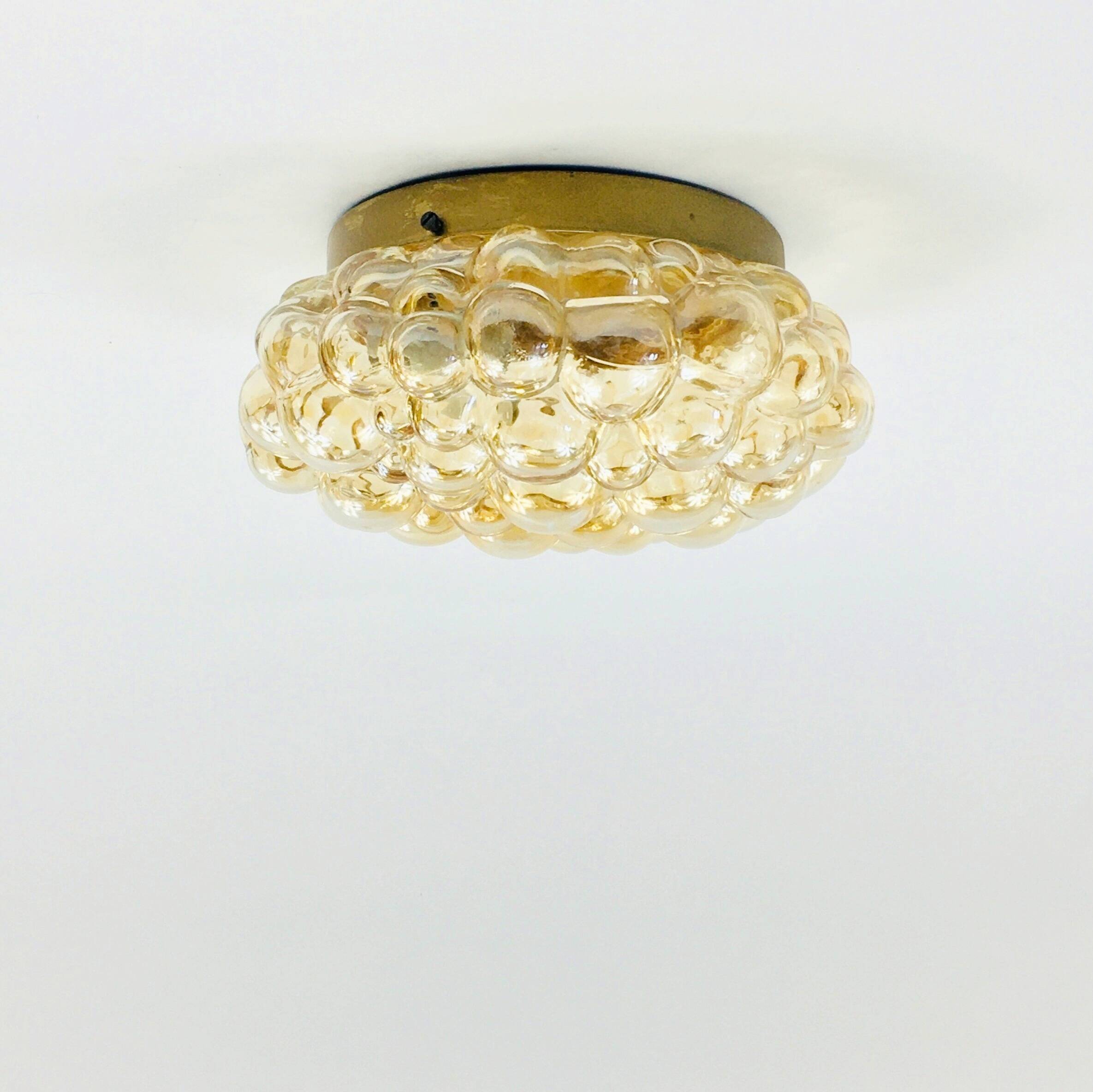Mid-Century Amber Bubble Glass Flush Mount by Helena Tynell for Limburg, Germany, 1960s