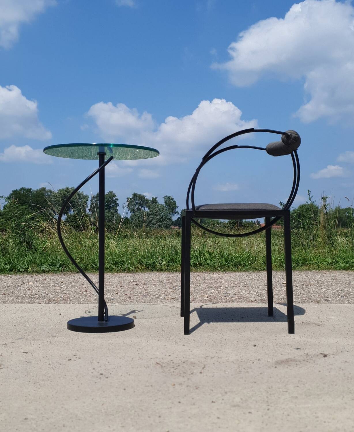 Vintage French design Artelano pedestal sidetable glass postmodern