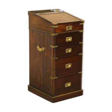 Victorian antique leather Davenport campaign desk with brass gallery.