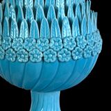 1.05 m pineapple lamp in turquoise ceramic on a gilded wooden base from the 1950s