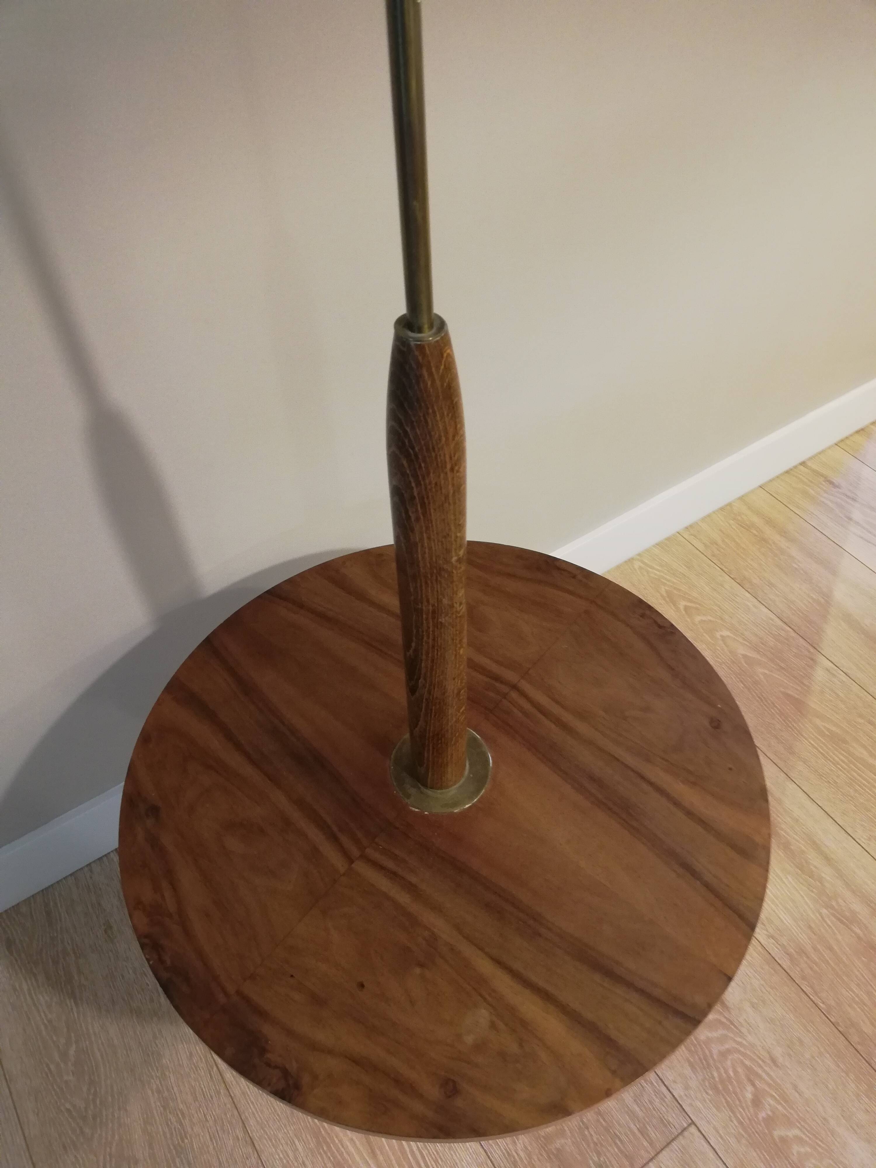 60s walnut and brass tripod lamp