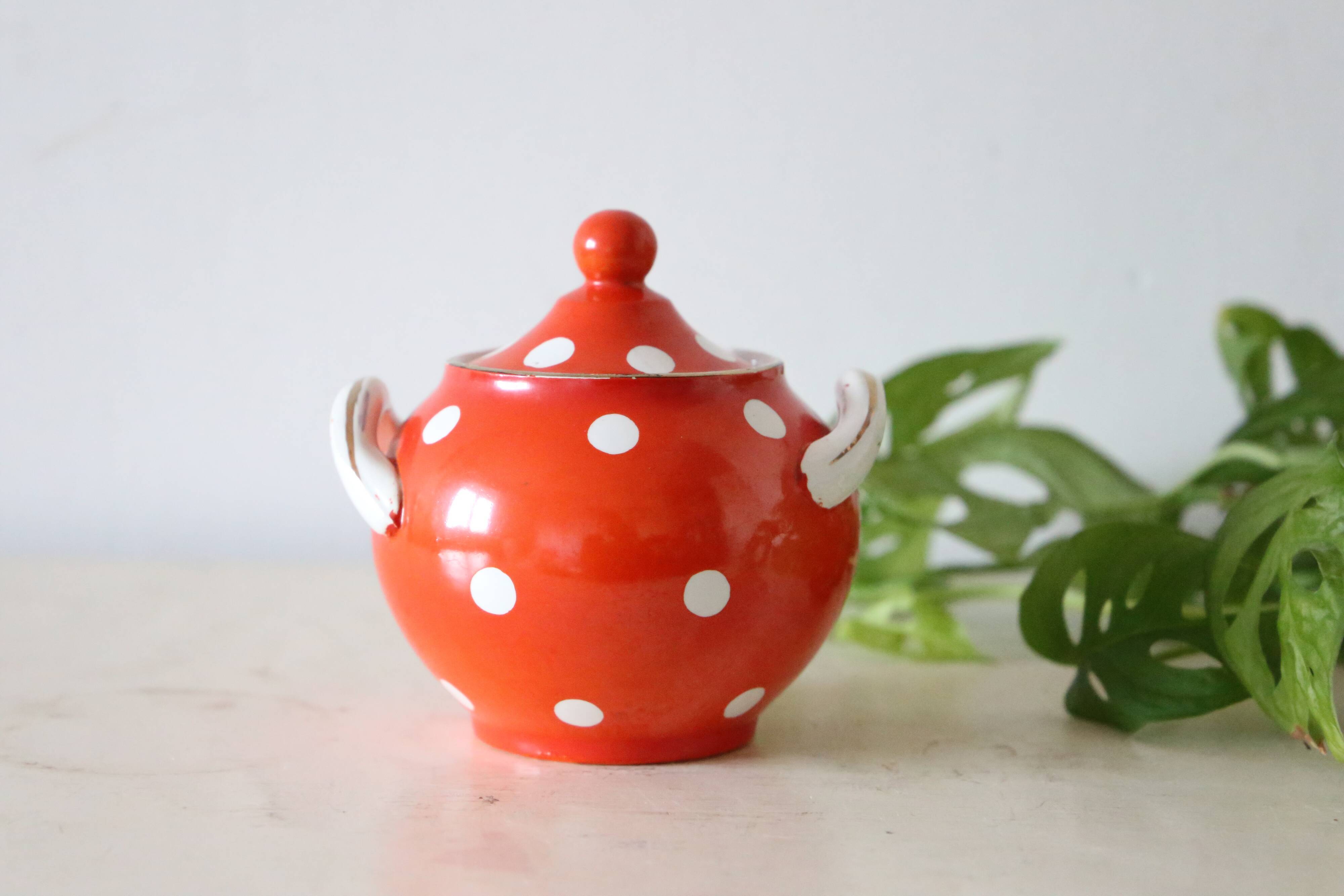 Sucrier polka dots, Digoin Sarreguemines, rare, vintage