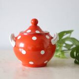 Sucrier polka dots, Digoin Sarreguemines, rare, vintage