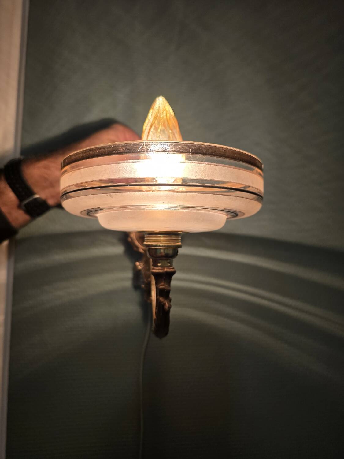 Brass wall sconces and Czechoslovak Art Deco globes