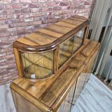 Exceptional Art Deco Walnut Sideboard with Slatted Glass Display - 1930s Fu