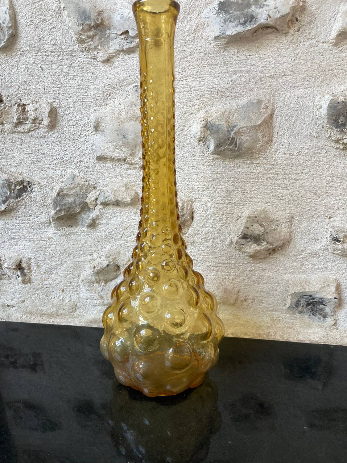 Amber-colored Empoli glass bottle/vase, 1970s