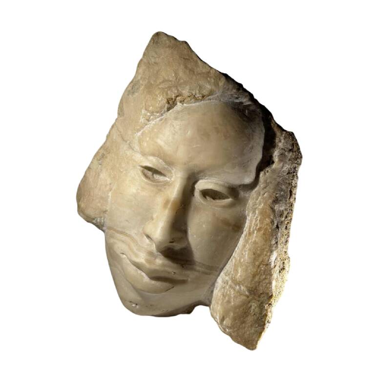 Marble bust/mask sculpture, Georg Glaser "Woman's Face" ca 1980