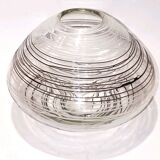 Textured oval blown glass vase with black and white glass spaghetti.