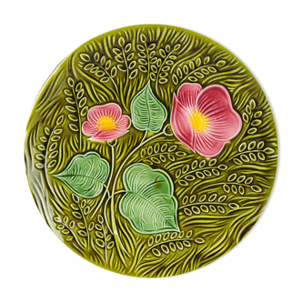 Decorative dish with patterns of stylized flowers and green wheat - sarreguemines - 60s