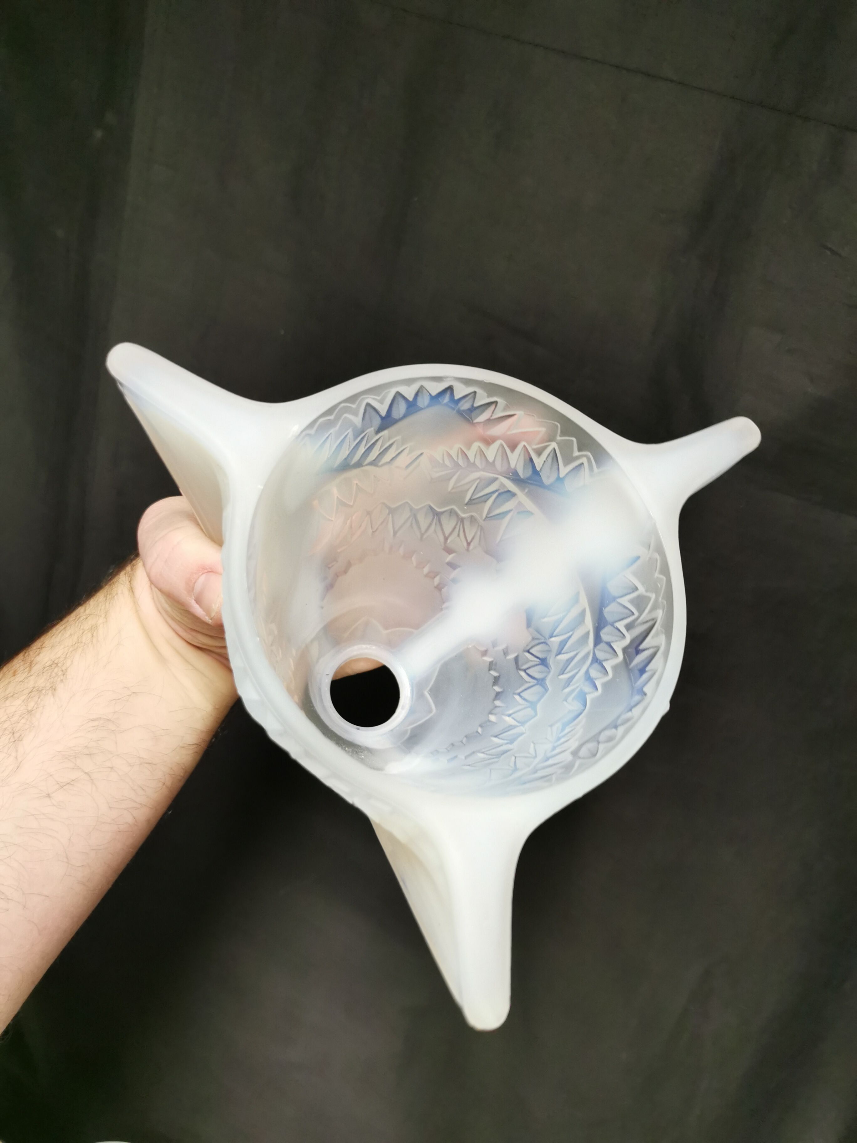 Petitot art deco chandelier, opalescent glass