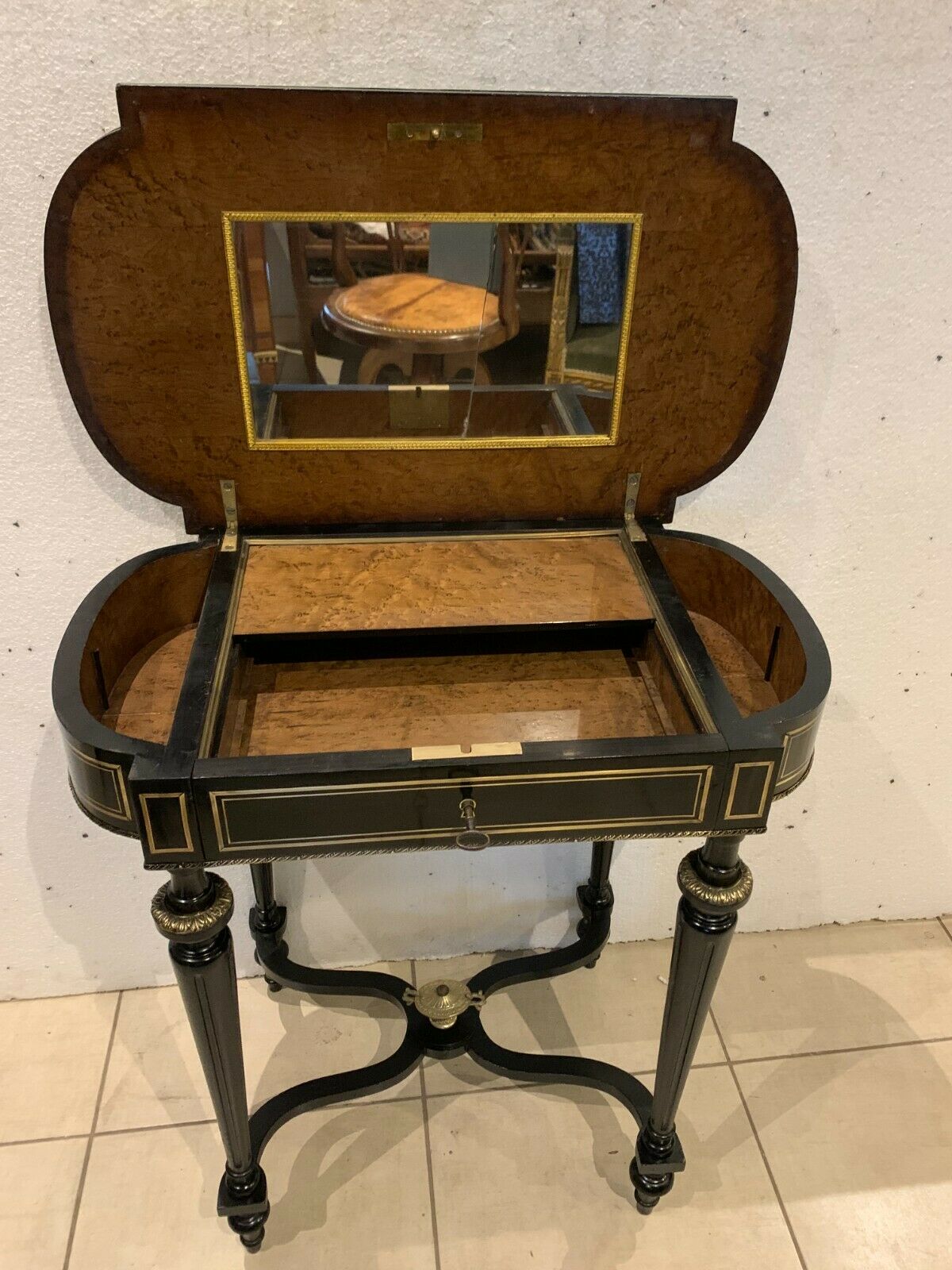 Worker Napoleon III Blackened wood and brass marquetry engraved xiX century