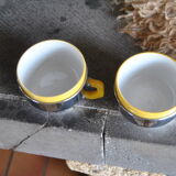 Series of 6 ceramic and stainless steel cups - 70s - Vintage