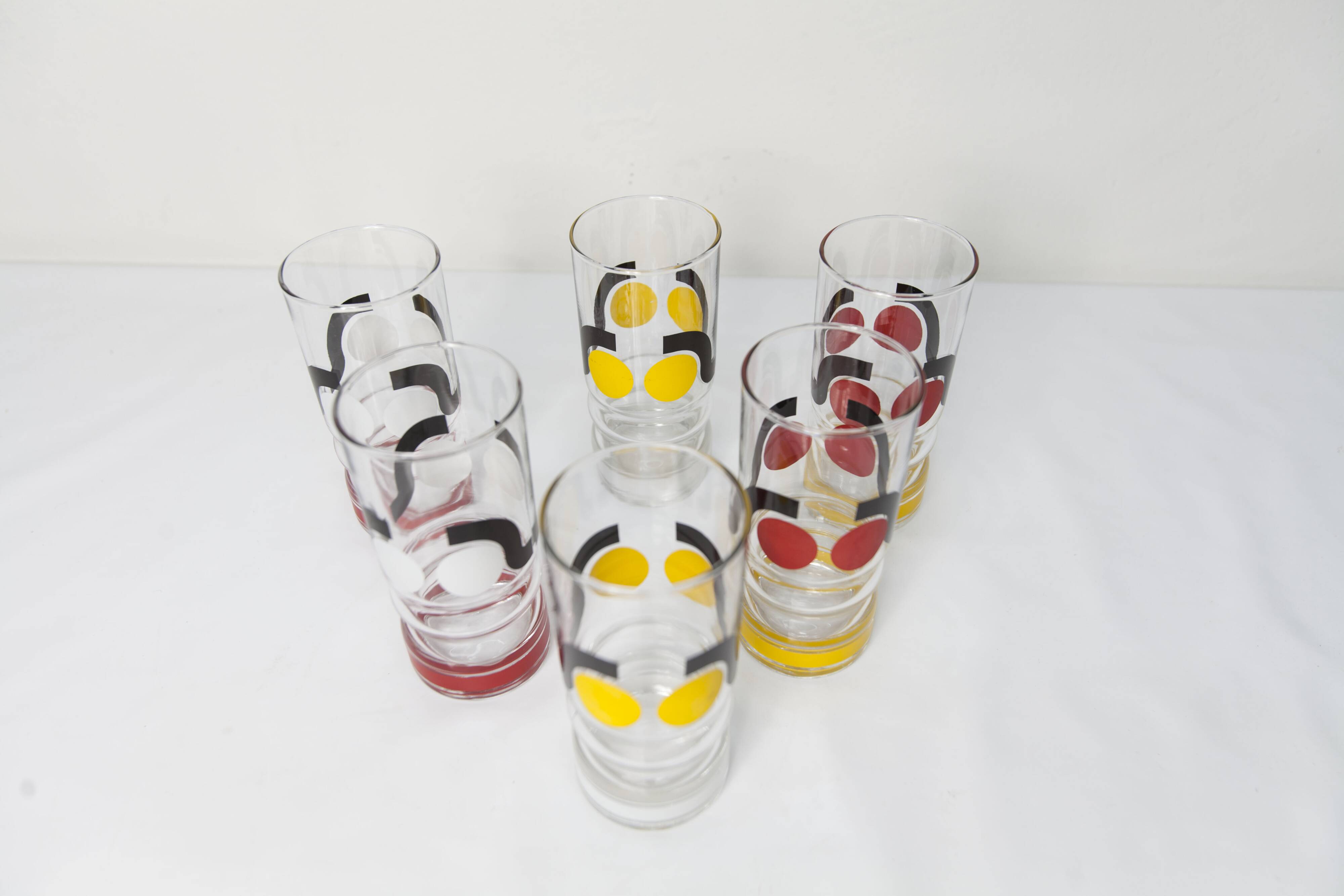 Set de 6 verres à eau 1970 sérigraphié