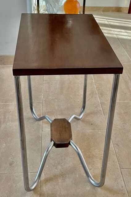 Art Deco pedestal table wood and chrome