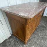 Louis-Philippe chest of drawers in burr walnut with pink marble – 19th century