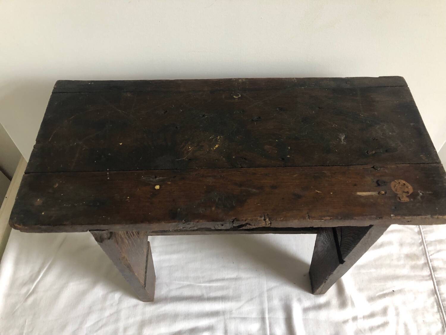 Small brutalist solid wood bench