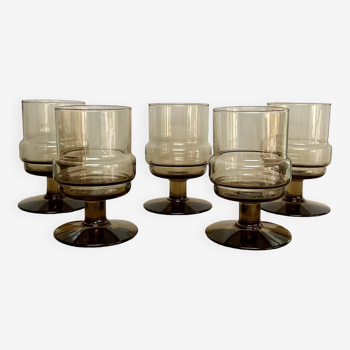 5 vintage glasses in smoked glass