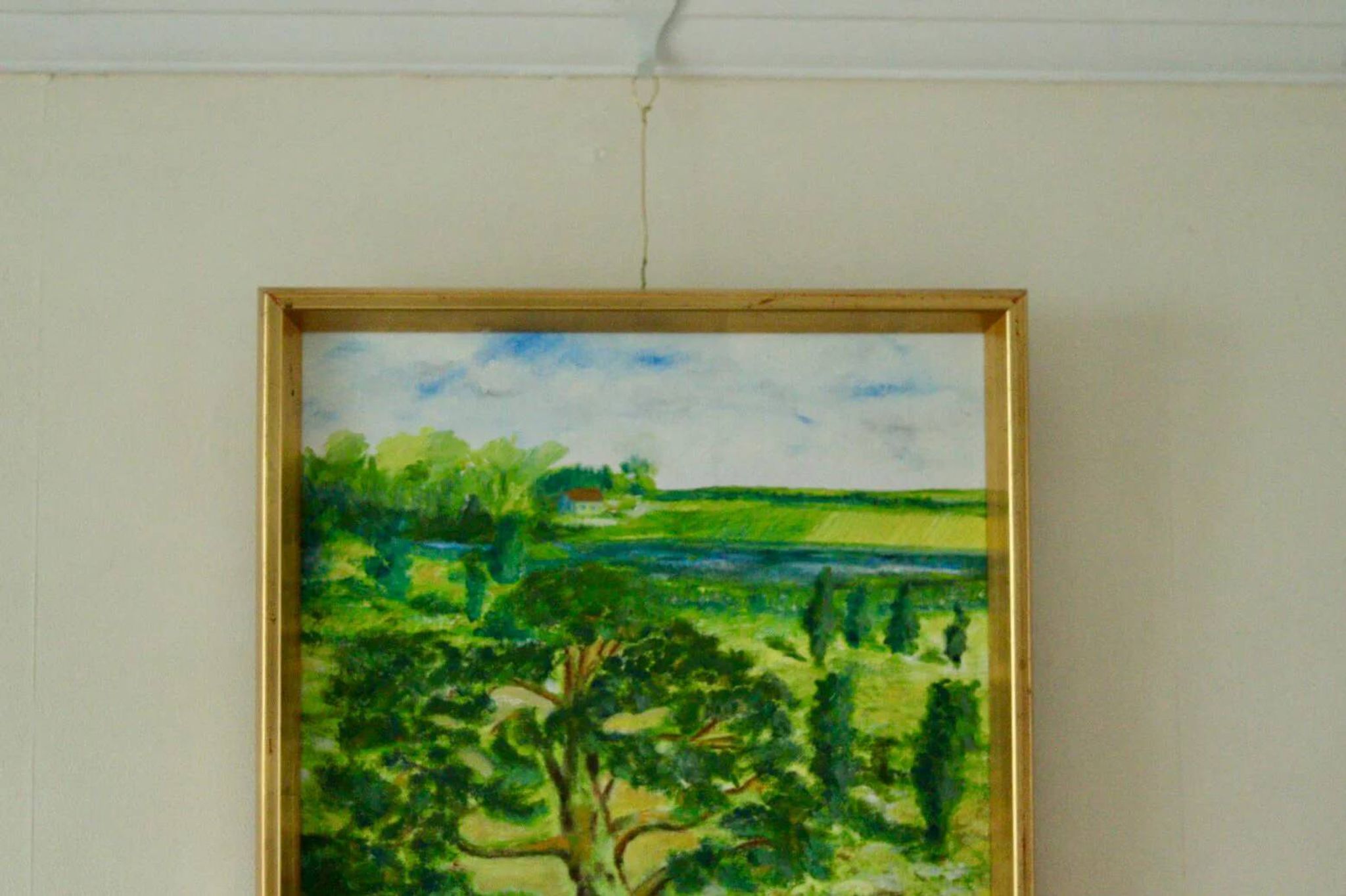 Huile sur panneau vintage originale – « Arbre sur paysage » Jan