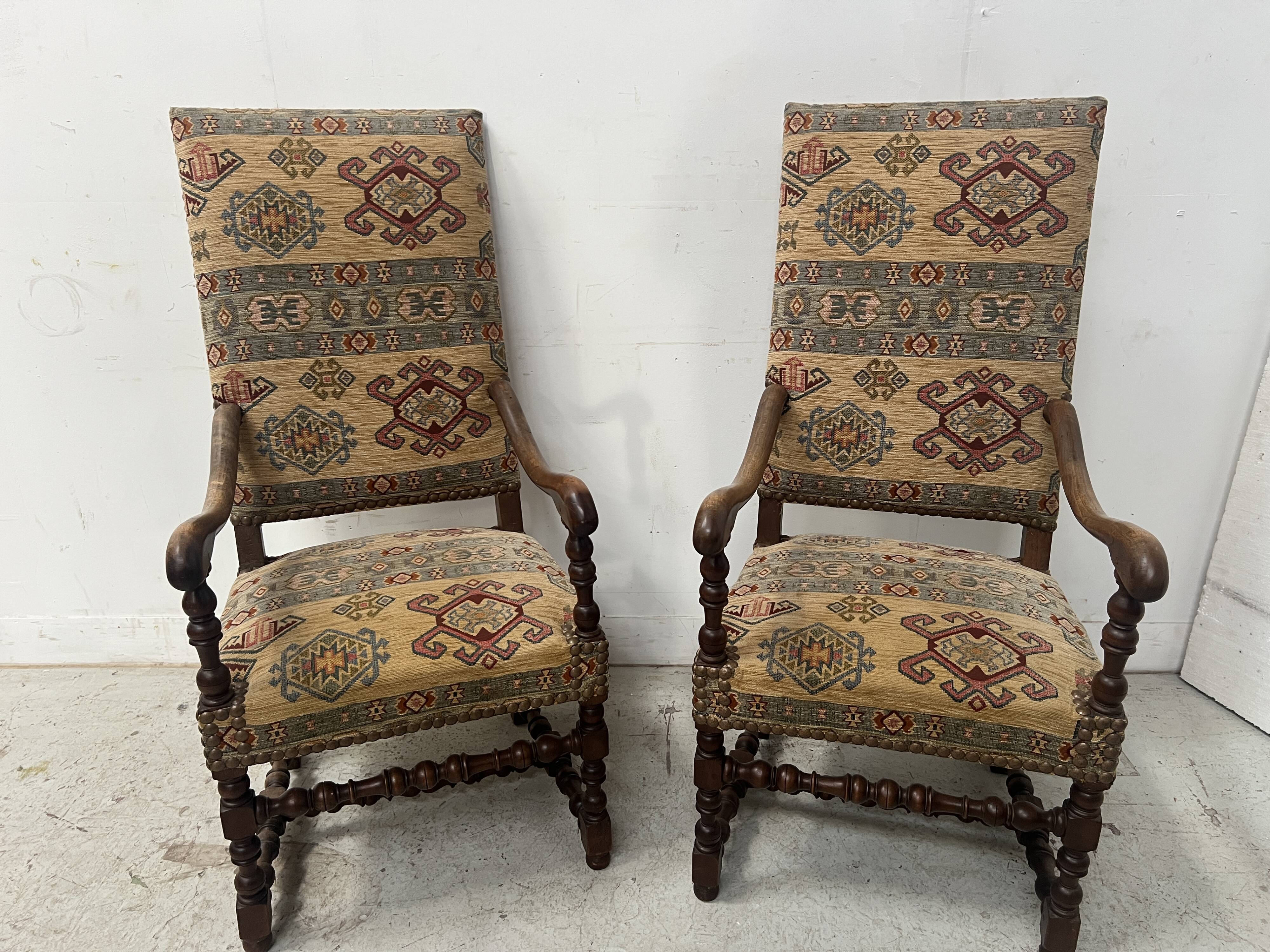 Set of four Louis XIII style high-back armchairs, 20th century.