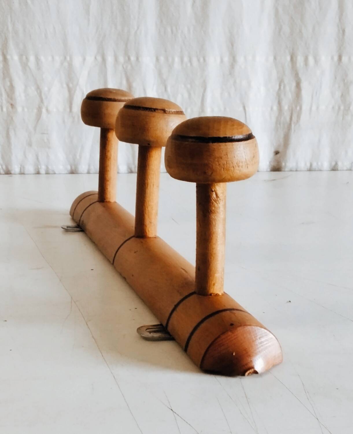 Solid wood coat rack with 3 hooks - mid 20th century