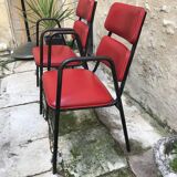 Pair of armchairs in red skai 1950 vintage design 50s 70