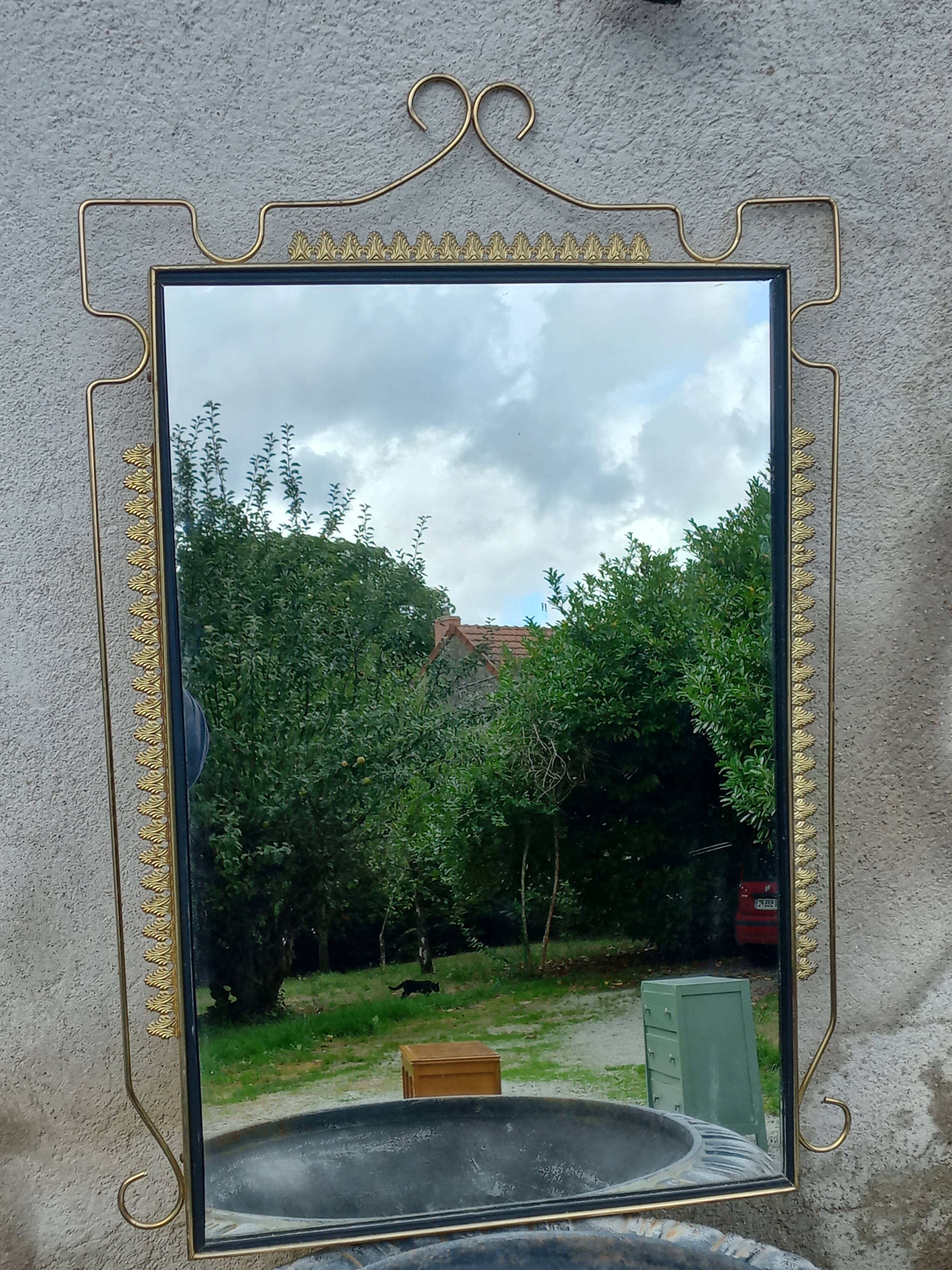 Vintage 1950s neoclassical style gold metal mirror